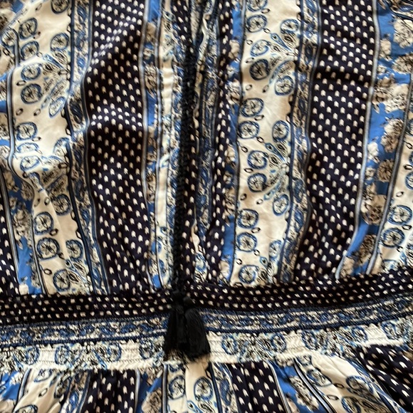 Fun black & white, white & blue & black, blue, white & black patchwork boho top - Picture 16 of 16